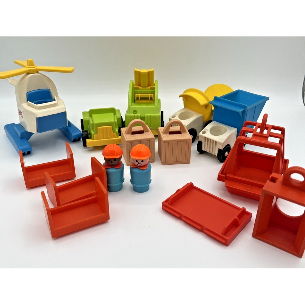Vintage Fisher‎ Price Little People Construction Workers & Vehicles 15 Pieces